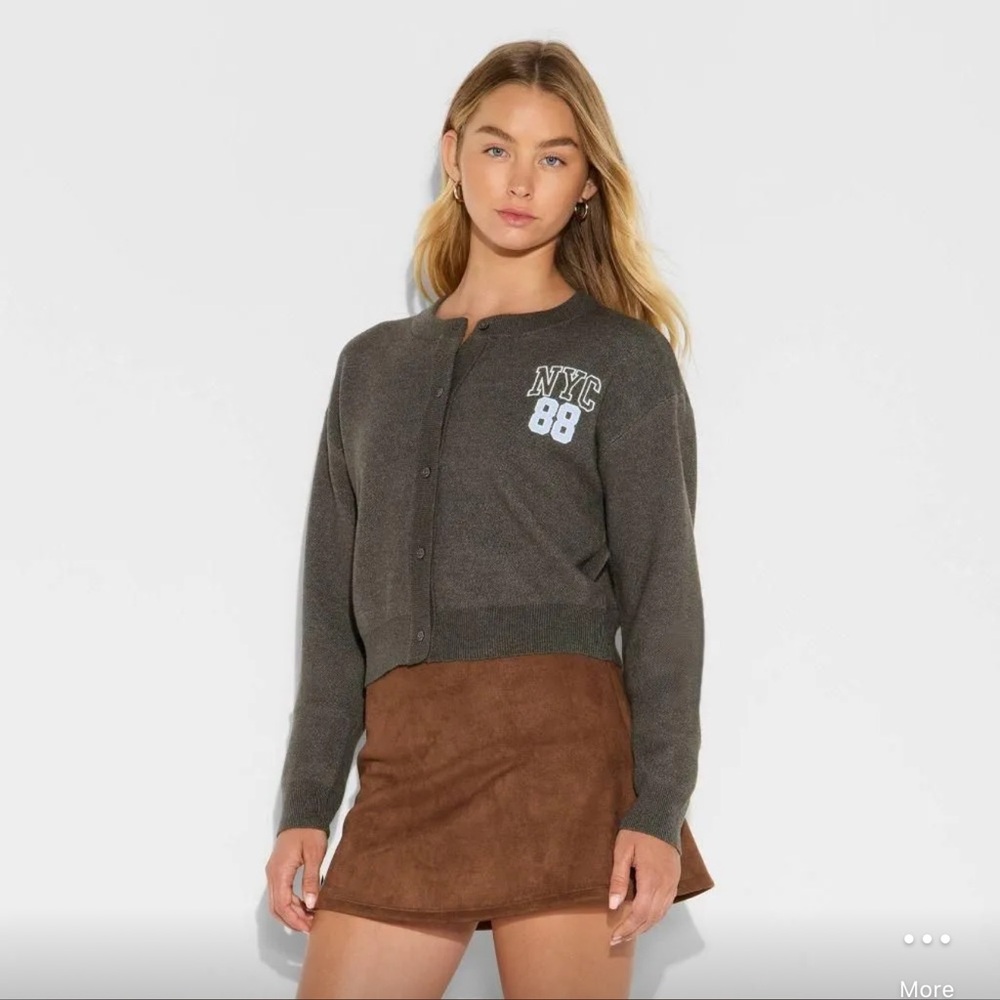 Women's Greyson/Threads NYC Teddy Bear Graphic Cardigan - Gray M, L & XXL - Picture 3 of 14